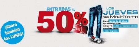 Entradas a mitad de precio lunes y jueves en Yelmo cines para menores de 25 años 
