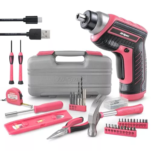 Hi-Spec Kit Atornillador Eléctrico 3,6V para Reparaciones Domésticas, Rosa