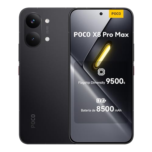 XIAOMI POCO X8 Pro MAX - Smartphone de 12+256GB, Dimensity 9500s, batería de 8500 mAh, Sensor Light Fusion 600 de 50MP con OIS, 1 año de garantía Extra, Cargador no Incluido, Negro (Versión ES)