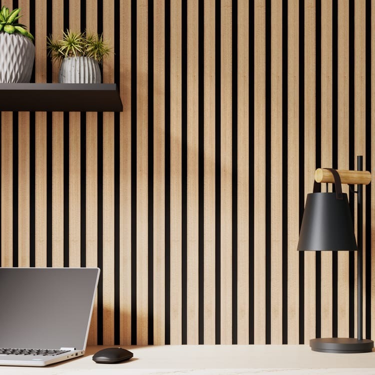 Revestimiento de pared palillería efecto 3D MDF decorativo ARTENS Inari roble 5 lamas de 260x30cm