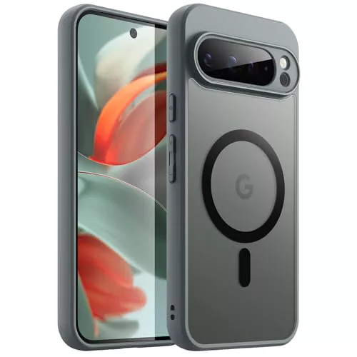 JETech Funda Magnética para Google Pixel 9 Pro XL 2024, Compatible con MagSafe, Carcasa Antigolpes Translúcida Mate Respaldo (Verde Liquen)