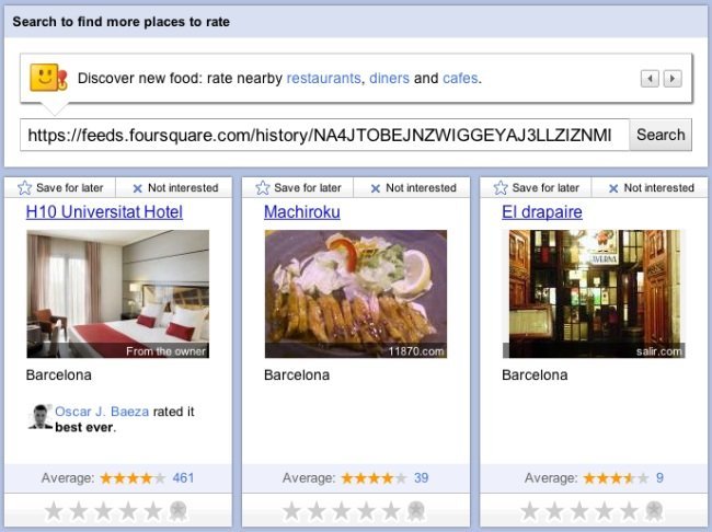 google places rss foursquare sitios recomendaciones