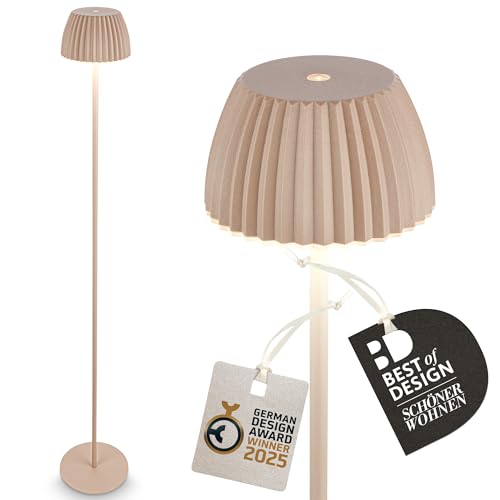 BRILONER - Riffle Lampara de pie LED sin cable IP44 táctil, regulable, función memoria, batería recargable, lampara de pie salon recargable, German Design Award Winner 2025, 19x124 cm, Beige