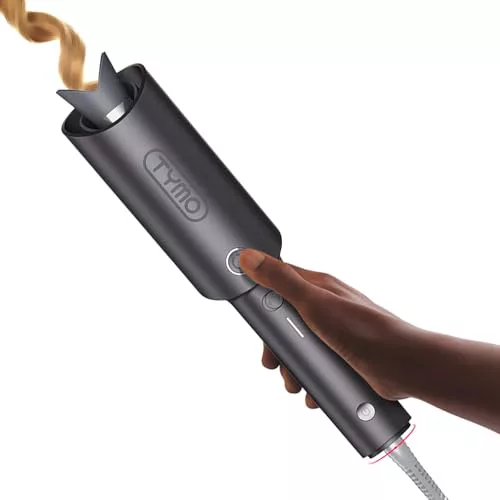 TYMO CURLPRO Rizador de Pelo Automático - Portátil Moldeador Tenacilla de Pelo Automatico de 25 mm, 160-210℃, Rizos Grandes Fácilmente, Plancha Pinzas Rizadora Cerámica, Antiquemaduras, Gris Metálico