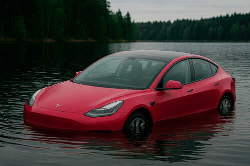 Tesla Model 3 Hundiendose Agua