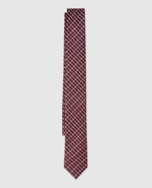 Red silk tartan print tie