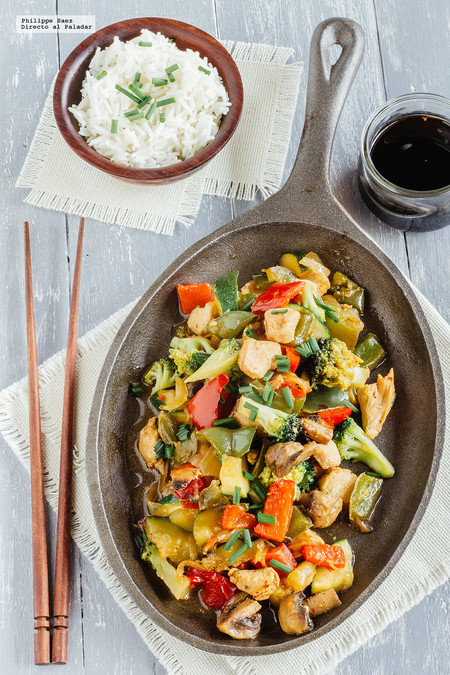 Teppanyaki de verduras y pollo. Receta