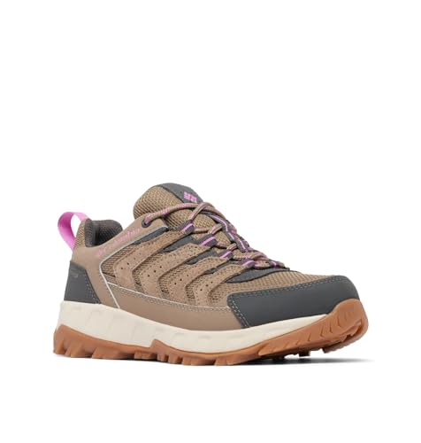 Columbia STRATA Trail Low WP, Zapatos para Senderismo Mujer, Wet Sand, Berry Patch, 36.5 EU