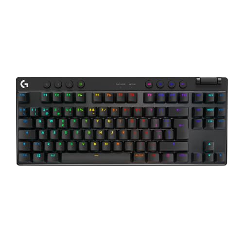 Logitech G PRO X TKL LIGHTSPEED, teclado inalámbrico para gaming, ultraportable, sin sección numérica, RGB LIGHTSYNC, teclas de PBT, interruptores táctiles (GX Brown), Negro
