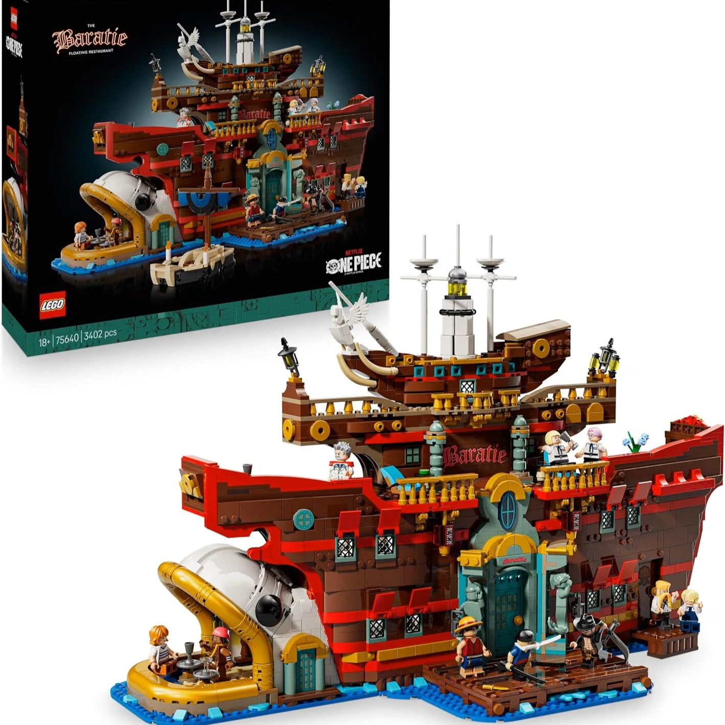 LEGO One Piece Restaurante Flotante Baratie - Maqueta de Barco para Adultos - Decoración Anime con Interior Detallado y 10 Minifiguras Inc. Luffy, Nami y Sanji - Regalo para Fans 75640