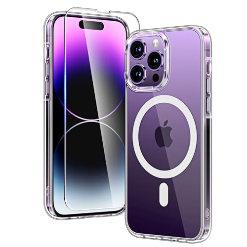 TAURI Funda para iPhone 14 Pro, Compatible con MagSafe [No amarillea] con Vidrio Templado