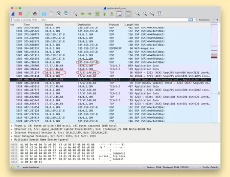 接続分析アプリである WireShark は、暗号化されていないトラフィックを検出します。
