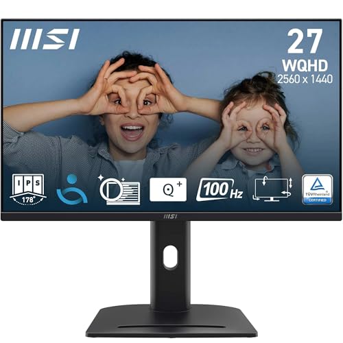 MSI Pro MP275QPG Monitor Profesional WQHD de 27", Panel IPS de 2560 x 1440, 100 Hz, Montaje VESA, adaptative Sync, Ajustable en 4 direcciones, HDMI 2.0b, Negro
