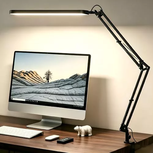 SKYLEO Lámpara Escritorio-Flexo LED Escritorio 1300LM - 5 modos de color x 11 niveles de brillo - Brazo oscilante ajustable - Temporizador y función de memoria - 12W Flexo - Negro