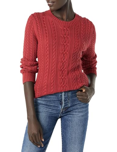 Amazon Essentials Suéter Fisherman de Manga Larga con Cuello Redondo para Mujer (Disponible en Tallas Grandes), Rojo Oscuro, Talla M