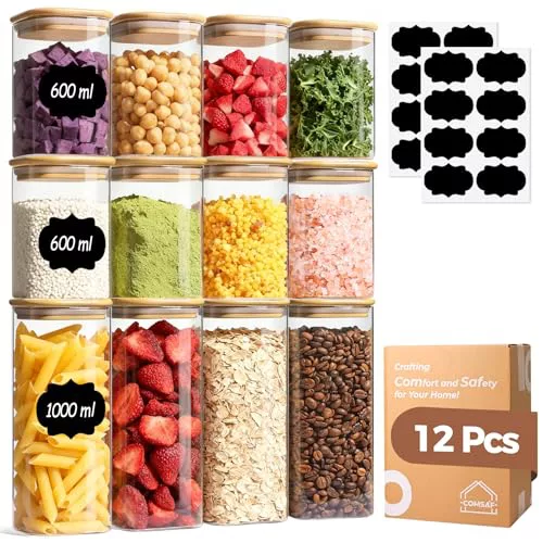 ComSaf Tarros de cristal con tapa 600–1000 ml, pack de 12