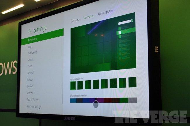 Pantalla de personalización de Windows 8