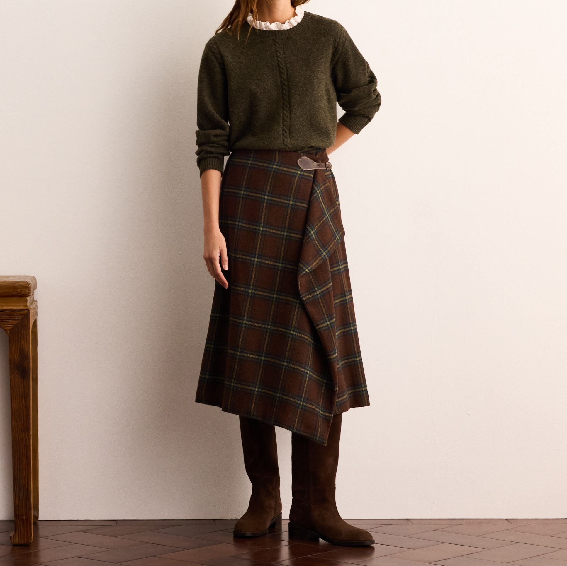 Falda midi de tweed con hebilla - Lloyd's - Marrón