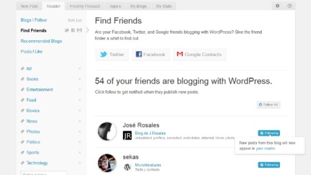 Encuentra en WordPress.com los blogs de tus contactos en Twitter, Facebook y Google