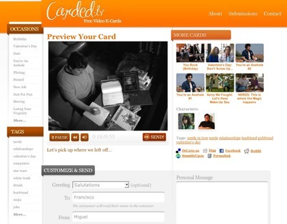 Carded.tv, otro servicio para el envío de tarjetas electrónicas de vídeo por internet