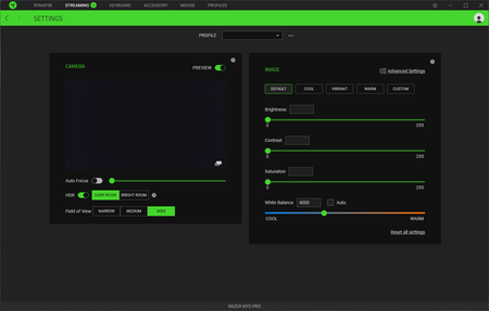 Imagen de Razer Synapse mostrando las opciones de Kiyo Pro (2021)