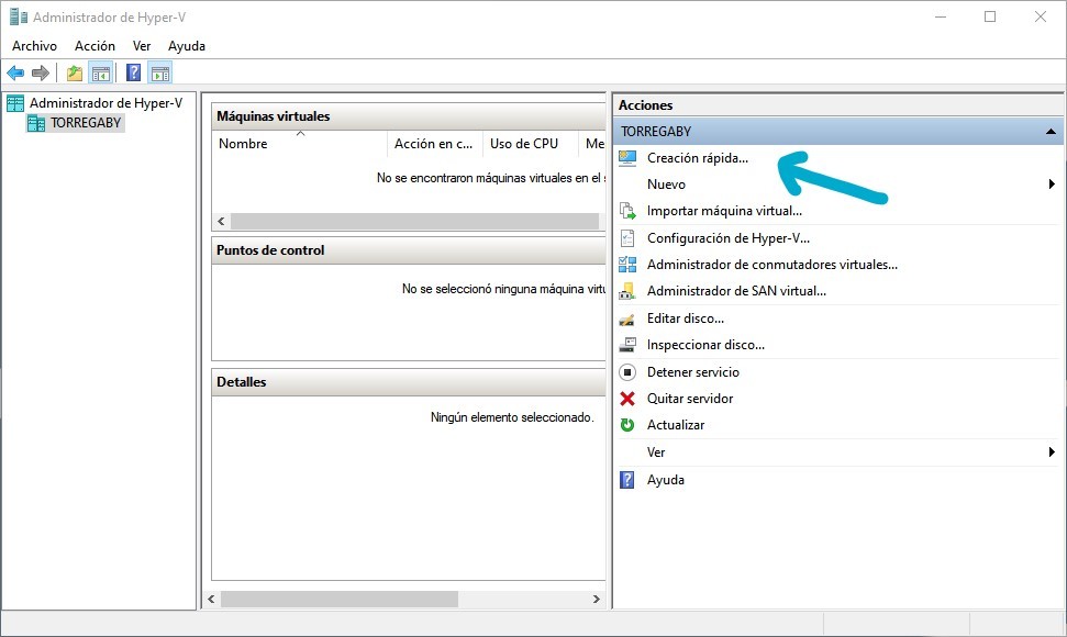 Creación rápida de en Hyper-V de Windows para virtualizar Ubuntu