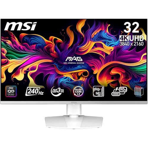 MSI MPG 321URXW QD-OLED Monitor de Gaming 4K UHD de 31.5", Panel OLED de Puntos cuánticos 3840 x 2160, 240 Hz/0.03 ms, 99% DCI-P3, Display HDR True Black 400, KVM, RGB, DP 1.4a, HDMI 2.1