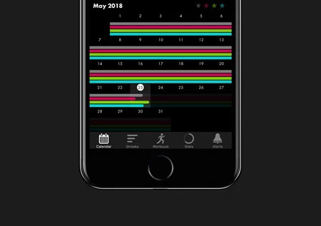 すべてのリングは連続線表示を提供するため、アクティビティのストリークを簡単に確認できます。