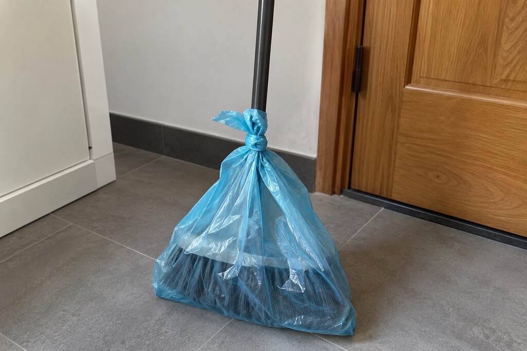 Ponerle una bolsa de plástico a la escoba para barrer es un buen truco, aunque no vale para cualquier suelo 