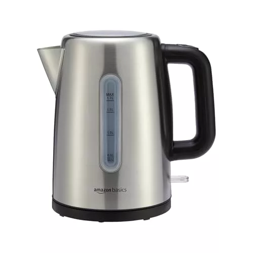 Amazon Basics Hervidor de agua eléctrico portátil de acero inoxidable - 1.7 Litros, Plateado