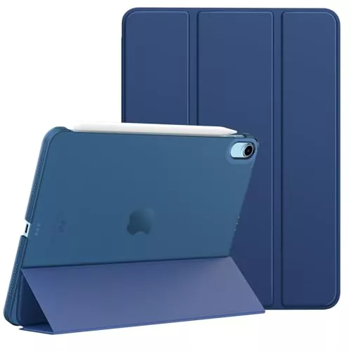 MoKo Funda para iPad Air 11 Pulgadas (M3 2025/M2 2024), iPad Air 5/4 Generación 2022/2020 10,9", Funda Inteligente Ultrafina de PC Rígido Translúcido con Soporte Touch ID, Azul Marino