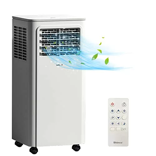 SHINCO 7000BTU Aire Acondicionado Portátil con Función 3 en 1, Aire acondicionado, Deshumidificador, Ventilador, Modo de suspensión, Para máximo de 18㎡, Temporizador de 24 horas, Kit de Ventana
