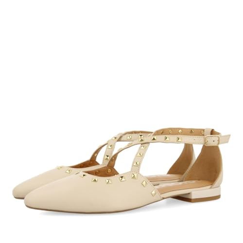 GIOSEPPO Bailarinas de piel Off-White con Punta Fina y tachuelas