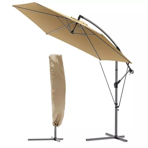 VOUNOT® 300 cm Parasol Excentrico, Sombrilla de Jardín con Manivela