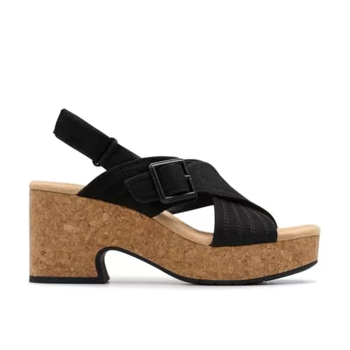 Clarks - Nerisa West, Sandalia De las mujeres, Black Nubuck,