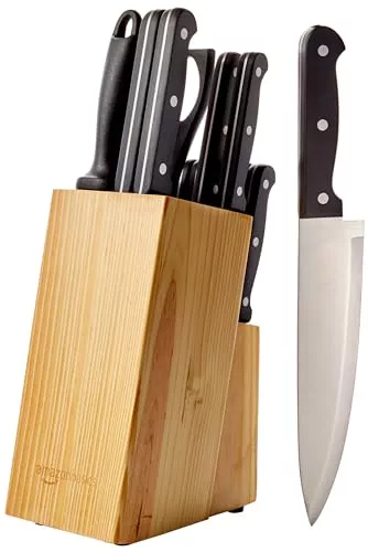 Amazon Basics Juego de Cuchillos de Cocina y Soporte (14 Piezas), Negro