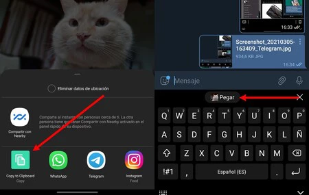 画像をクリップボードに共有して、ギャラリーから写真を「コピー/ペースト」します。