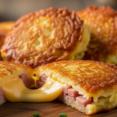 Tortitas de papa con queso y jamón: crocantes por fuera y suaves por dentro