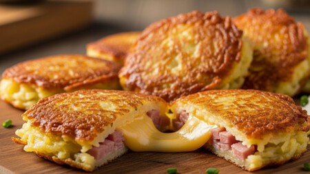 Tortitas de papa con queso y jamón: crocantes por fuera y suaves por dentro