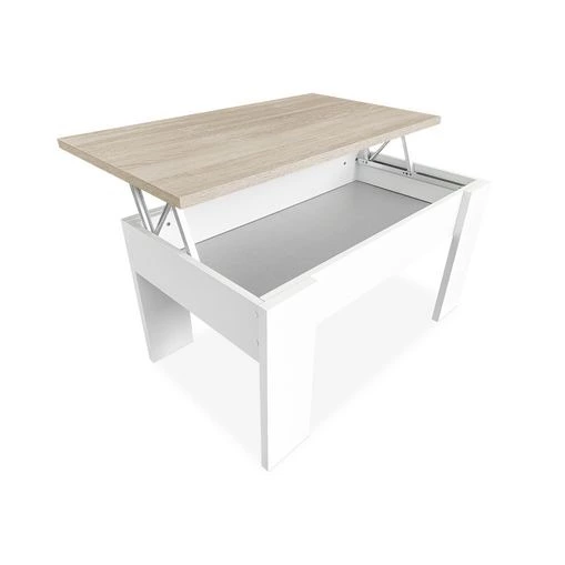 Mesa De Centro Elevable Para Salón Comedor, Color Blanco Tapa Cambria
