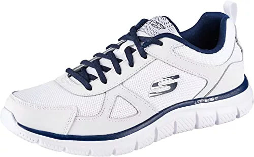 Skechers Track Scloric, Zapatillas Hombre, White Leather Mesh Pu Navy Trim, 43 EU