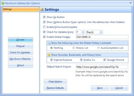 MuvEnum Address Bar, barra de direcciones adicional