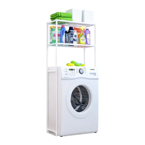 7H SEVEN HOUSE Estantería para Baño Blanca Metálica de Acero 7house | Estantería para Baño Encima WC o Lavadora | Estantería con 2 Baldas | Estantería Sin Taladrar con Tornillos