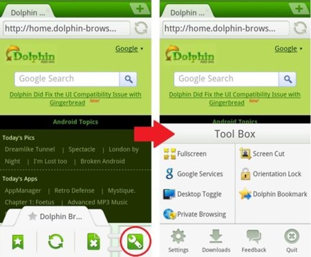 Dolphin Browser Mini, navegación web avanzada para usuarios de Android 1.6 Donut