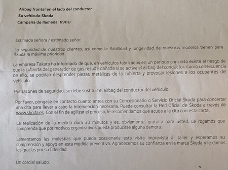 Carta Volkswagen llamada a revisión