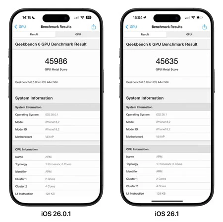 Rendimiento GPU iOS 26.1 Rendimiento GPU iOS 26.1