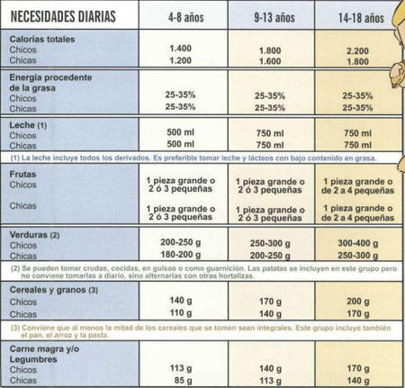 Necesidades nutricionales de niños y jóvenes