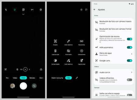 Capturas de pantalla de la app nativa de cámara del Motorola Moto G55 5G