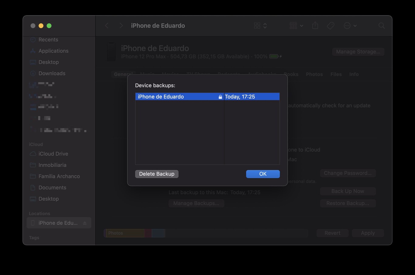 Cómo eliminar copias de seguridad antiguas de iPhone en macOS