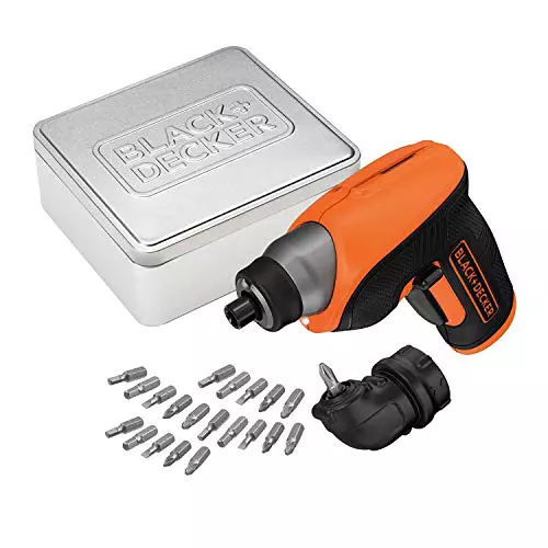 BLACK+DECKER Atornillador a batería 3.6V, 1.5Ah, carga rápida USB, 5.5Nm, 180rpm, linterna LED, set 31 piezas, BCF611CK + A7228
